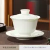 Porcelana Branca com Detalhes em Ouro, Conjunto de Três Peças para Xícara de Chá, Conjunto de Chá Kung Fu para Uso Doméstico, Conjunto Simples de Cerimônia do Chá Estilo Chinês Novo