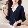 Suéter de dos piezas falsas con cuello de camisa para mujer Primavera y Otoño 2025 Nueva Moda Estilo Occidental Top Casual Apilado Camisa Base Moderna