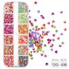 Joyería de lentejuelas para arte de uñas 12 rejillas polvo de purpurina mixto fluorescente mate estrella de cinco puntas corazón lazo redondo gel de esmalte de uñas