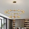 Lustre para Sala de Estar Minimalista Italiano Arte Criativa Anel Lâmpada Atmosférica Preta Vidro de Alto Padrão Feijão Mágico Lâmpada de Hall