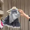 Conjunto de verano para niñas, ropa elegante para bebés y niños, top halter con lazo de moda, falda de pastel de encaje a cuadros
