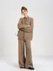 Conjunto casual retro de punto trenzado transfronterizo para mujer, nuevo conjunto de dos piezas para otoño e invierno: cárdigan grueso de un solo botón y pantalones de pierna ancha