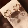 B030 Pendientes de botón de circonita cúbica de oro hueco con forma de corazón de Corea del Sur, lindos pendientes colgantes, pendientes, joyería femenina