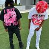 Verão 2025 Novo Estilo Americano Streetwear Hip-Hop Padrão de Estampa de Letras Solto Verão Manga Curta