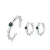 Prata Esterlina S925 Novo Elegante Malachite Design de Bambu Anel Aberto Brincos Conjunto de Joias Chinoiserie Retrô Novo