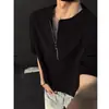 Camiseta de Manga Corta con Media Cremallera Estampado de Gofres para Hombre Verano Moda Nueva para Hombre Estilo Americano Camiseta de Manga Corta de Verano