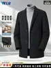 Casaco Masculino 100% Lã, Estilo Primavera e Outono, Gola de Terno, Comprimento Médio, Casual de Negócios, Estilo Pai, Jaqueta de Lã Dupla Face