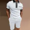 Conjunto de Polo con Cremallera de Moda Europea, Americana y Asiática Transfronterizo para Hombre, Polo Casual Estampado en 3D, Pantalones Cortos Casuales
