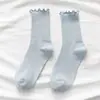Meias de orelha de madeira femininas, meias de cano alto, brancas, finas, da moda, japonesas, meias de renda, verão