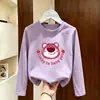 Camiseta de manga comprida para meninas 2026 primavera e outono estilo infantil algodão puro base para crianças mais velhas com design de desenho animado top da moda