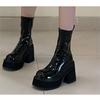 Botas impermeables de plataforma brillantes cortas y finas otoño e invierno plataforma de tacón grueso nuevo tacón grueso elástico aumentado botas martin negras para mujer