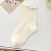 Meias Novas Femininas para Primavera e Verão, Meias de Algodão com Barra Enrolada, Barra Franzida, Meias Longas Slouchy Tendência Estilo Coreano com Renda