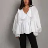 Camisa Blanca Casual Francesa 2025 Nuevo Estilo Otoño Cara de Bebé Mangas Abullonadas Elegante Holgado y Versátil Top Cardigan