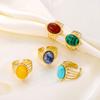 Anillo de estilo retro europeo y americano con piedra natural, acero inoxidable, chapado en oro de 18 quilates, con borde cruzado y turquesa, abierto.