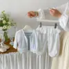 Colete de Tricô Dianxi para Bebês e Crianças Pequenas, Camisa Fresca e Simples para Ar Condicionado, Novo Estilo de Verão Calça Floral Anti-Mosquito para Meninas