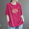 Comércio Exterior Transfronteiriço Tendência Nacional Estilo Antigo Estampa de Leque Tamanho Grande Artístico Emagrecedor Tamanho Grande MM Blusa Manga Curta Camiseta Camada Base Feminina