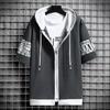 Hong Kong Estilo T-shirt Homens Roupas Soltas Cardigan Short-sleeved Ins moda verão meia-manga masculina moda top com capuz
