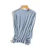 Camiseta Base de Cuello Redondo para Mujer de Tencel + Seda de Morera, Top Versátil de Color Sólido para Primavera, Tencel Lyocell