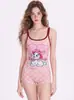 Nuevo traje de baño de una pieza de carreras para mujer 2026, con estampado de lunares rosas y tema de perro, con un diseño de espalda modesto y escotado, adecuado para usar en piscinas