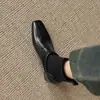 Botines bajos de cuero suave color Maillard con tacón de cuña de 5 cm para mujer, nuevos botines calcetín elásticos de punto de tacón medio para otoño e invierno con punta cuadrada