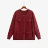 Cárdigan de punto elegante de talla grande con cuello redondo, estilo inspirado en Chanel, colección de invierno 2026, top casual versátil para mujer, prenda exterior 23662