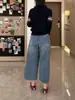 Jeans de mujer retro de cintura alta 2026 verano graffiti personalizado petite cropped pierna ancha plátano hoz pantalón globo