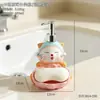 Porta Sabonete Gatinho da Sorte Fofo com Drenagem, Alto Valor Estético, Frasco de Álcool em Gel Tipo Prensa com Bandeja para Sabonete, Enfeite Decorativo para Uso Doméstico
