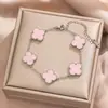 Pulseira de Trevo de Quatro Folhas da Sorte Dupla Face 18k Explosões Transfronteiriças Moda Luxo Leve Corrente de Clavícula Cinco Flores Baía Aço Titânio OL
