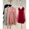 Encaje en la cintura hueco sexy puro quiere con almohadilla en el pecho otoño e invierno mujeres seda de hielo traje de seda ropa de casa