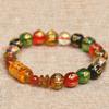 Pulseira de Vidro com Estampa Dourada do Mantra das Seis Palavras em Círculo Único para Homens e Mulheres, Contas Cilíndricas Coloridas Vermelhas, Amarelas, Brancas, Verdes, Pretas, Pulseira Colorida Aproximadamente 8-12mm