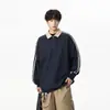 Moletom Listrado Meia-Zip Estilo Americano da Nasa para Homens, Nova Marca Tendência Primavera e Outono Solto Casual Estilo College Camisa Polo
