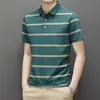 En stock polo de manga corta para hombre de mediana edad, top casual de negocios de verano, camiseta de rayas con solapa estilo coreano, entrega para hombre