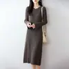 Elegante y Sofisticado Vestido de Punto de Lana para Mujer, 100% Lana Pura, Corte Ajustado, Manga Larga, Vestido Suéter Otoño/Invierno
