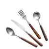 Mango de Madera Sólida de Nogal de Alta Calidad Cuchillo y Tenedor para Bistec de Acero Inoxidable 304 Cuchillo, Tenedor y Cuchara para Comida Occidental Postre Vajilla Doméstica Juego