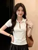 Camiseta de mujer estilo coreano con cuello polo abotonado y manga corta, nuevo top casual versátil chic y bonito para el verano