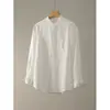 Nueva camisa de manga larga para hombre estilo chino con cuello mao para primavera y otoño, estilo vintage elegante de 'dinero viejo', versátil y casual con bolsillos