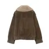Ropa Europea y Americana para Mujer Transfronteriza AliExpress Venta Caliente Chaqueta Abrigo Efecto Cuero Artificial Textura Gamuza