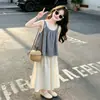 Conjunto de Verano para Niñas 2026 Nueva Moda Delgado Dos Piezas Vestido de Verano Cuadros Top sin Mangas y Conjunto de Pantalones Cortos