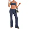Conjunto de Roupa de Yoga Plissada Invisível Qiu Sha para Mulheres com Calças Flare, Decote Halter e Cintura Dobrável Conjunto Esportivo 4686+2257