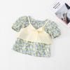 Roupas infantis transfronteiriças verão novo meninas camisa floral pequena estilo coreano bebê manga bufante estilo ocidental conjunto de duas peças