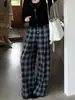 Pantalones de Cuadros Retro Negros y Grises Uncle Carrot para Mujer Primavera 2026 Casual Perezoso de Cintura Alta Abotonados Sueltos de Pierna Ancha