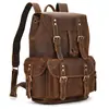 Mochila Masculina, Mochila de Couro Crazy Horse, Bolsa Escolar de Couro Bovino, Mochila de Grande Capacidade, Bolsa de Viagem, Bolsa de Ombro Masculina para Negócios