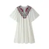 Vestido Midi Bordado Elegante Retro Fashion de Venda Quente AliExpress para Mulheres Europeias e Americanas