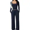 Comercio electrónico transfronterizo europeo y americano: 2626 nuevo conjunto casual de dos piezas: top casual de manga larga y pantalones de pierna ancha con cordón