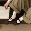 Sapatos Femininos de Moda Retrô com Pelo 2026 Novos Sapatos Mary Jane com Laço Mocassins Planos Estampados de Leopardo para Primavera e Outono