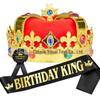 Chapéu de aniversário infantil King Crown Festa de pano dourado Chapéu de coroa Cerimônia Cinto Broche Conjunto Decoração de festa Suprimentos