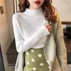 Suéter Outono Inverno Feminino Roupa Íntima Slim Fit Gola Alta Meio Canelado Manga Longa Versátil Malha Camada Base Preto Tamanho Único