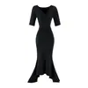 Estilo Sexy Manga Murciélago Manga Media Falda Bodycon Cola de Pez Llegada Nueva de Verano Cintura Ceñida Plisada Adelgazante Temperamento Vestido Largo