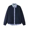 Sudadera cárdigan retro americana de dos piezas falsas para hombre, primavera y otoño, cuadros, retazos, corte limpio, estilo casual, chaqueta para pareja