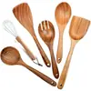 Madera de Teca antiadherente utensilios de cocina espátula de madera mango largo espátula de madera espátula para verduras espátula de madera de Acacia juego de utensilios de cocina para cocinar